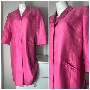 Liz Claiborne Bright Pink 100% Silk 3/4 Sleeve Long Jacket Size 12